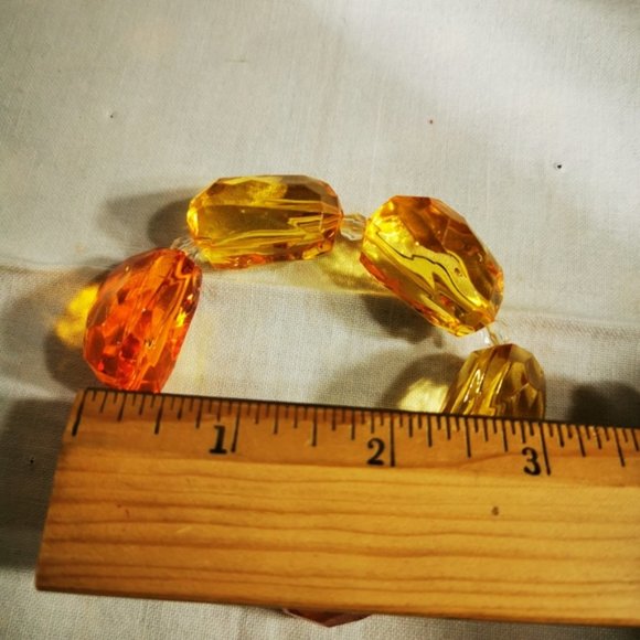 Big Yellow and Orange Plastic Gemstones Stretch Statement Bracelet - Picture 11 of 13
